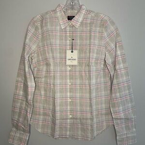 UNTUCKit Women's Chasseles Long Sleeve Button Down Gray Pink Cotton Size 2 NWT